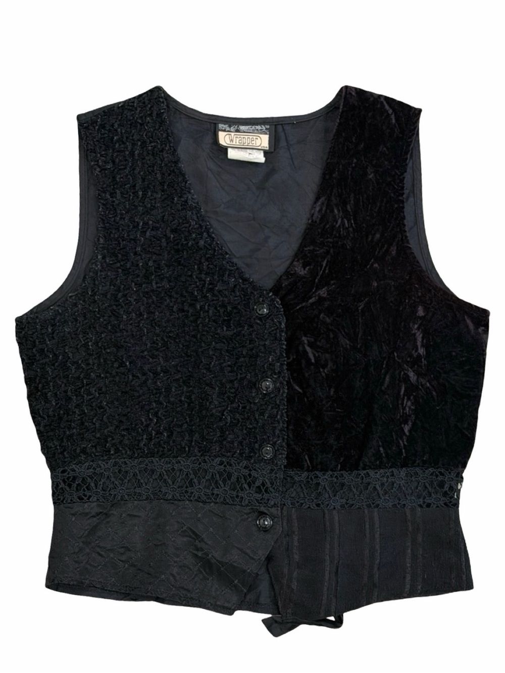 Vintage Wrapper Black Textured Velvet Vest